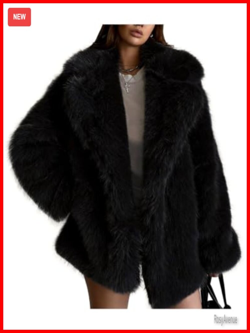Faux Fur Coat Notched Lapel Snap Button Mid-Length Winter Outerwear